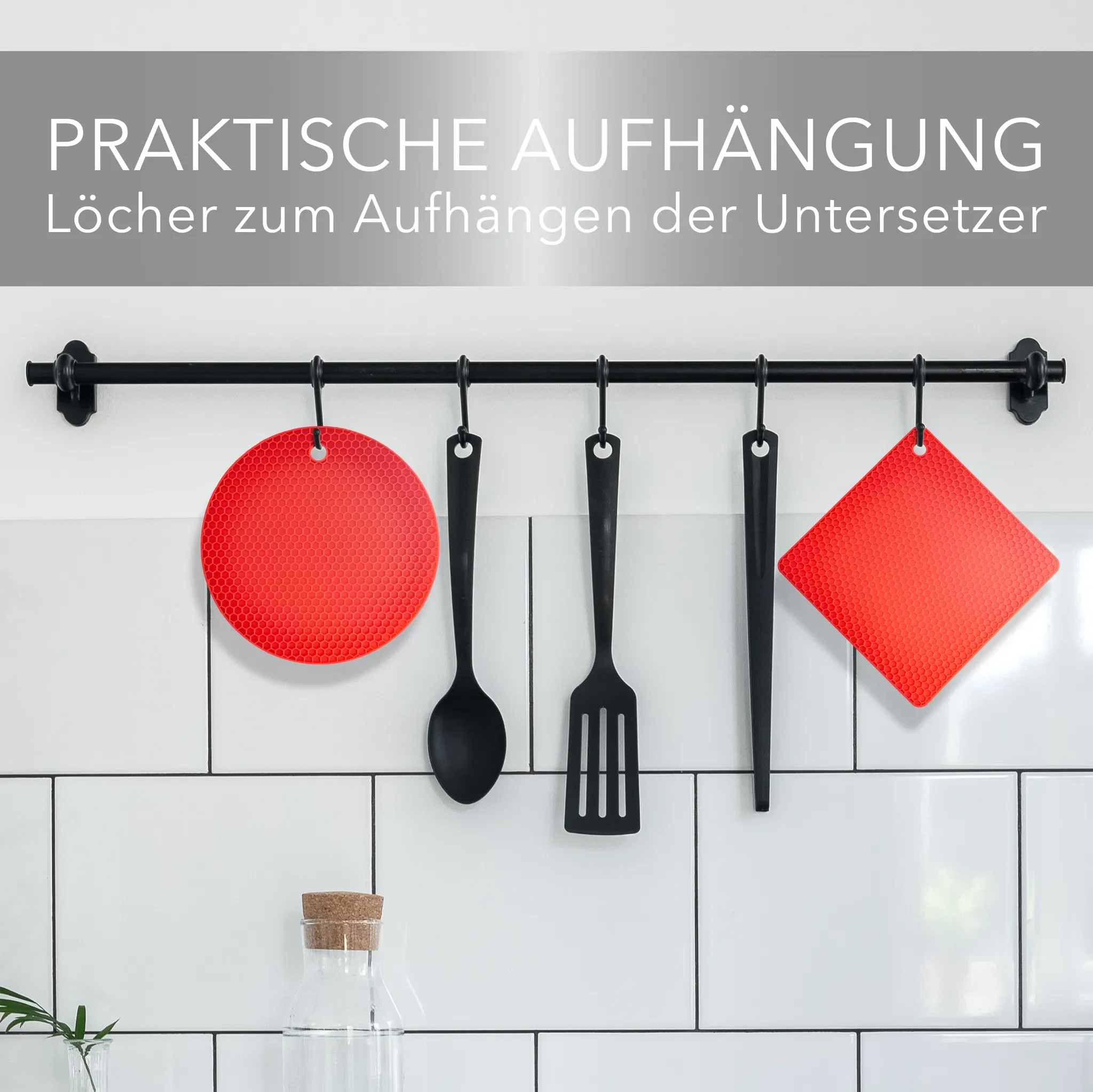 AVANA Silikon Untersetzer – 4er Set (2x Rund, 2x Vier­eckig) – Rot